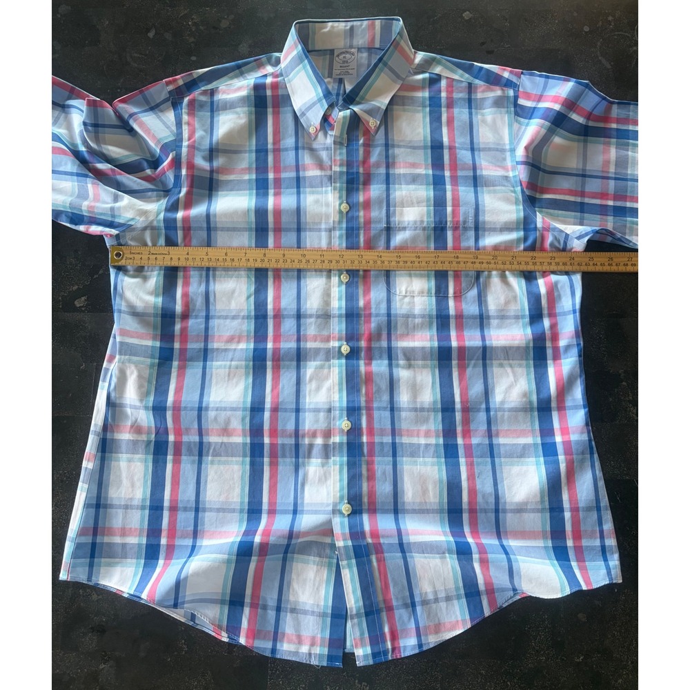 Brooks Brothers Regent Non Iron Shirt Mens XL Blue Pink Plaid Button Down Cotton - Picture 6 of 6